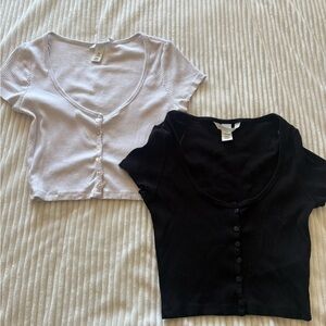 H&M Black and White  Ribbed Button-Down Top Size Small